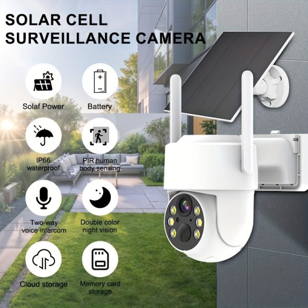 3MP Solar-Powered Wireless Security Camera with 360° Panoramic View, Color Night Vision, PIR Sensor, 2-Way Audio,, 8000mAh Battery, WiFi 2.4GHz – Ideal for Home Surveillance