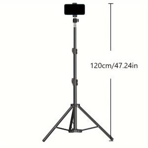 Adjustable Stainless Steel Mobile Phone Tripod Stand, Multi-Functional Desktop & Floor Stand for Video Recording, Live Streaming, Photography, 360° Rotatable Metal Phone Holder with Stretchable Height