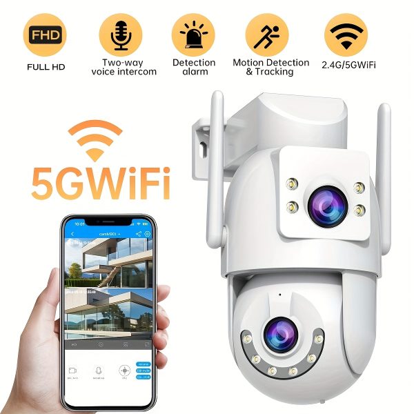 JOOAN 5G WiFi Security Camera with Full Color Night Vision, Two-Way Video Call & 360° Photography, Dual-Band WiFi, Motion Detection Alarm, Easy Home Setup, USB Powered for Continuous Monitoring, Wireless Security Camera