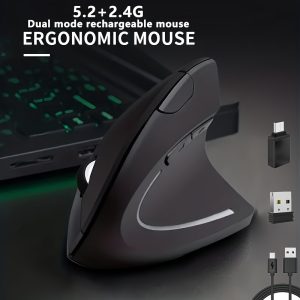 Wowssyo Ergonomic Wireless Mouse - Dual Mode 5.2+2.4G, Rechargeable Battery, Silent Click, Adjustable DPI for iPad, for MacBook Air/Pro/Mini, iMac & Laptops