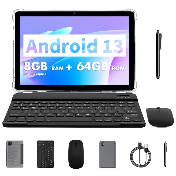 8-Inch Tablet with Android 13 Operating System, a 2-In-1 Device That Includes a Keyboard, Mouse, Protective Case, And Stylus. It Features 8GB of RAM (3GB + 5GB Expandable), 64GB of Internal Storage with Support for 1TB Expansion, Dual Cameras (2.0MP + 8.0MP), an Octa-Core CPU A523, a 5000Mah Battery, a 1280*800 IPS HD Display, Tab PC, Dual Wifi (2.4G + 5G), And Is a New Model for 2025, Making It a Perfect New Year Gift.