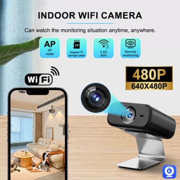 Wireless 480P WiFi Security Camera - Home & Pet Monitor, Wide-Angle Viewing, USB Powered, Compatible with Smartphones