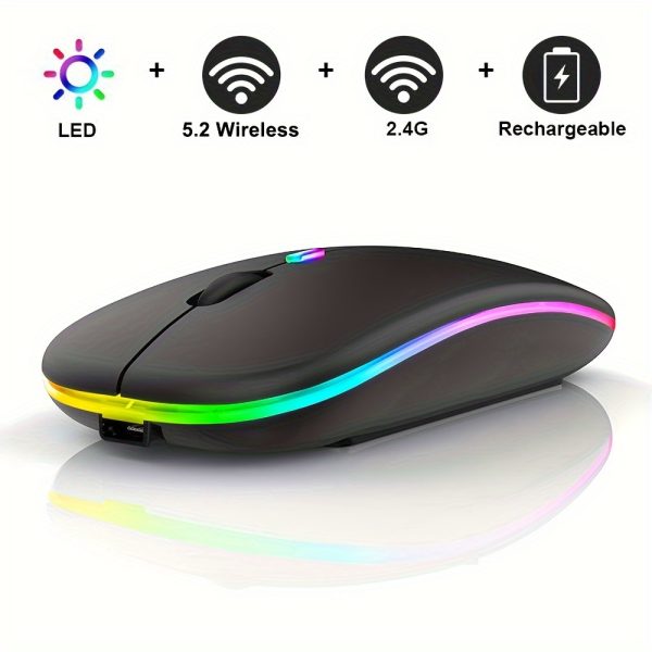 Wireless Illuminated Mouse, Office Mouse, Rechargeable Mouse, Dual-mode (2.4G+BT) Mouse, Portable Silent Mouse, Suitable for Laptops/ desktops/ tablets