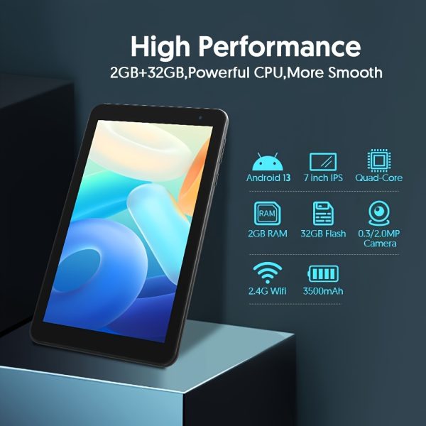 7-Inch Android 13 Tablet, 2GB RAM, 32GB Storage, Quad-Core Processor, WiFi & GMS Connectivity, Dual Cameras, Perfect for Education & Gaming - FITIFUN P7 Model, Multimedia Tablet | Sleek Design | Durable Build