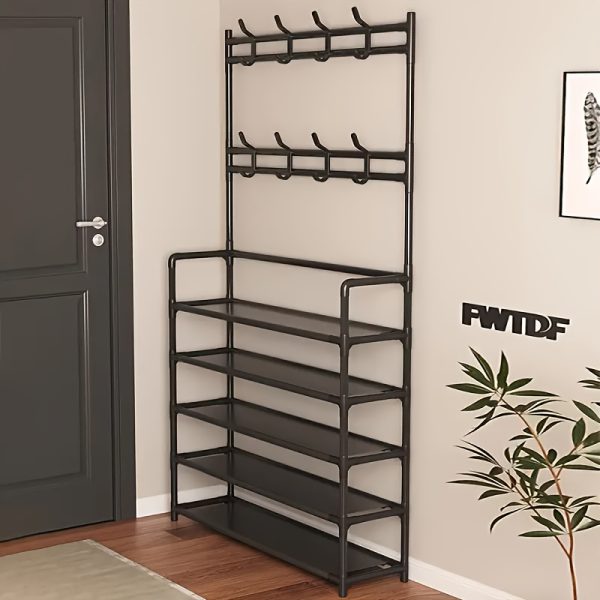 Versatile 60-Shoe & Coat Rack - Easy Assembly, Reinforced Metal Storage Organizer for Living Room, Bathroom, Hallway, Utility Hooks