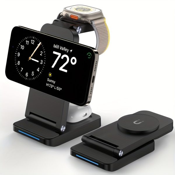 1pc TIMESS 3-in-1 Magnetic Foldable Wireless Charging Station, USB Powered, 36V Max, ABS Material, for iPhone 16/15/14/13/12 Pro Max, iWatch Series 9/8/7/6/5, and AirPods