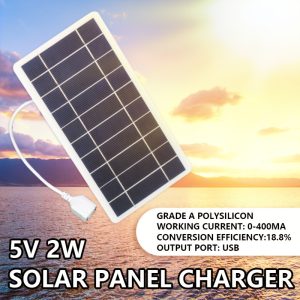 Portable 2W USB Solar Charger Kit - Easy-to-Install 5V Panel, Magnetic, Compatibility for MP3 Players, Phones, Power Banks - Ideal for Outdoor Camping, White Frame with Dark Blue Cells, Solar Phone Charger