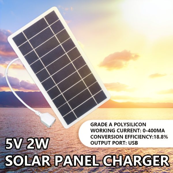 Portable 2W USB Solar Charger Kit - Easy-to-Install 5V Panel, Magnetic, Compatibility for MP3 Players, Phones, Power Banks - Ideal for Outdoor Camping, White Frame with Dark Blue Cells, Solar Phone Charger