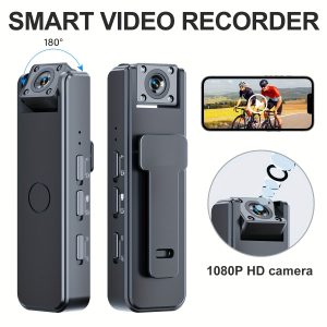 1pc HD Portable Video Recorder with 180° Rotating Lens, Clip-On Motion Camera, Infrared Night Vision, Audio Recording, USB/Battery Powered, Rechargeable Lithium Polymer Battery, ≤36V Operating Voltage