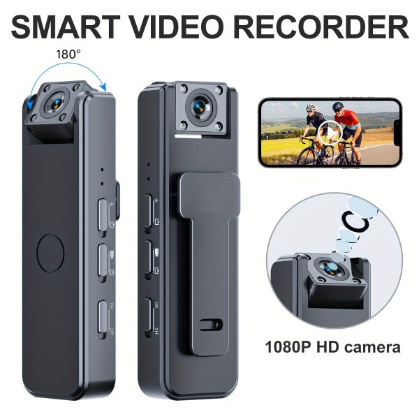 1pc HD Portable Video Recorder with 180° Rotating Lens, Clip-On Motion Camera, Infrared Night Vision, Audio Recording, USB/Battery Powered, Rechargeable Lithium Polymer Battery, ≤36V Operating Voltage