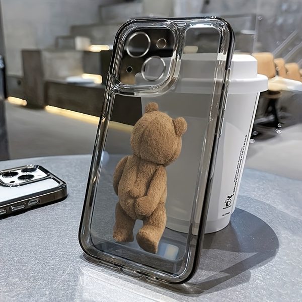 Transparent Full-Cover Cartoon Teddy Bear Back TPU Protective Mobile Phone Case, Suitable for Iphone 15/14/13/12/11/Xs/Xr/X/7/8/16Pro/15Plus/16Pro Max Protective Case