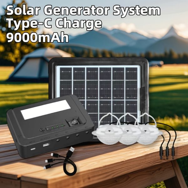 NITEK 9000mAh Solar Power Bank Kit - Portable, Rechargeable Energy System with USB Charger & LED Light, Durable PET Material - Ideal for Outdoor and Home Use