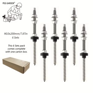 Stainless Steel Solar Panel Mounting Hardware Kit with EPDM Washers and Lock Nuts - 6/10 Sets Solar PV Hanger Bolts for Photovoltaic Installation - Double Threaded Bolt, Wood Lag Screw, Self-Tapping - No Electricity Needed