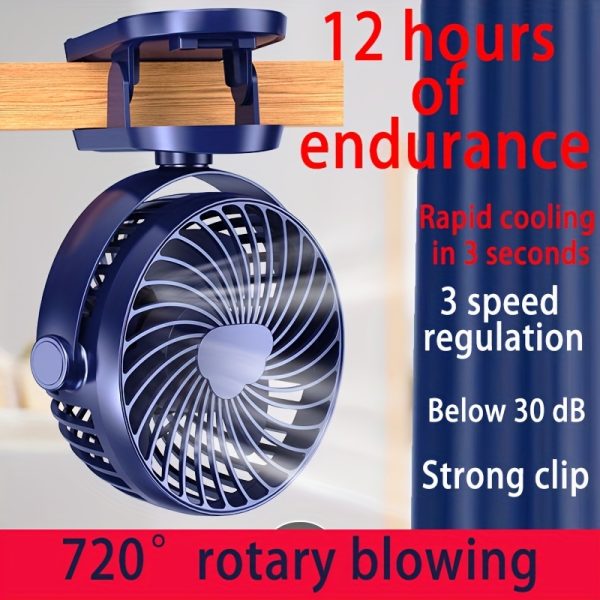 Ultra-Quiet USB Rechargeable Fan with 4-Speed Adjustable Wind, 720° Rotating Design & Clip-On/Desk Mount - Perfect for Home, Office, Travel, and Outdoor Use, Portable Fan