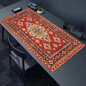 1pc Persian-Style Pattern Mouse Pad with Rubber Base and Stitched Edges, Non-Slip Desk Mat for Home Office Gaming Work, Polyester, 80.01cm x 39.88cm
