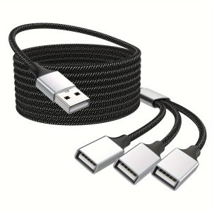 201.17cm Durable USB Extension Cable with 3 Female to Male Connectors - Braided Aluminum Alloy Design for VR, Xbox, Webcam, Camera, Keyboard, Mouse, and More