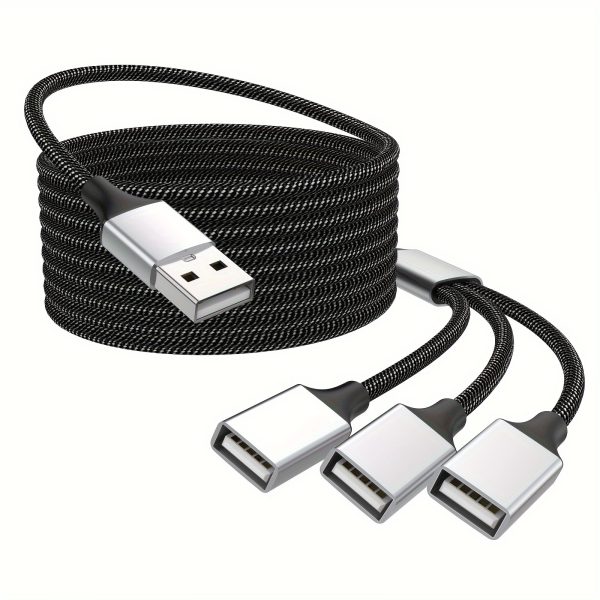 201.17cm Durable USB Extension Cable with 3 Female to Male Connectors - Braided Aluminum Alloy Design for VR, Xbox, Webcam, Camera, Keyboard, Mouse, and More