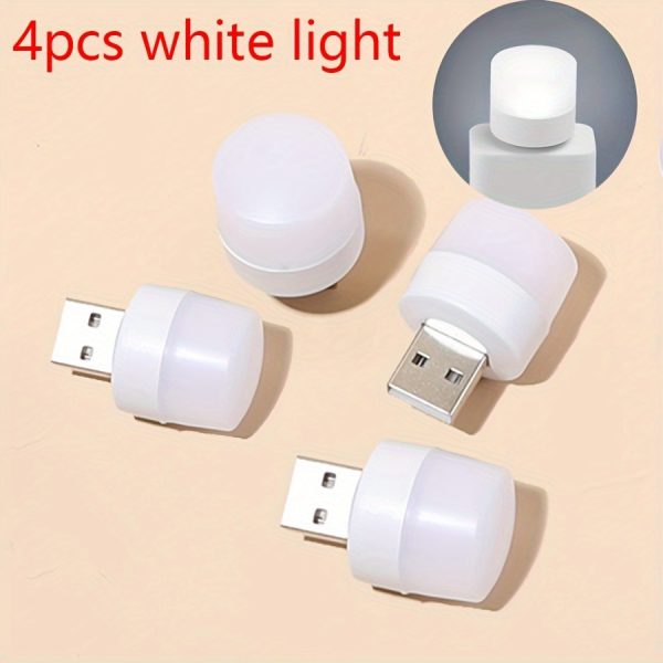 4pcs Mini USB Night Lights - Compact LED Atmosphere Lamps for Home & Car, Warm/White/Pink/Blue Light Options, USB-Powered Decorative Lighting for Bedroom, Desk, or Vehicle, Desktop Night Light | Ambient Glow Lamp | Compact USB Light, Bedroom Lamps for Nightstand