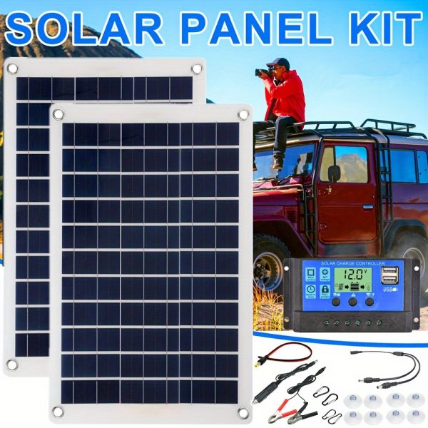 1/2 Pack, 20W/40W Portable Solar Panel Kit 5V/12V DC/USB Car Charger Maintainer, Solar Cell Module for Phone Truck Boat RV Trailer Vehicle Outdoor Camping