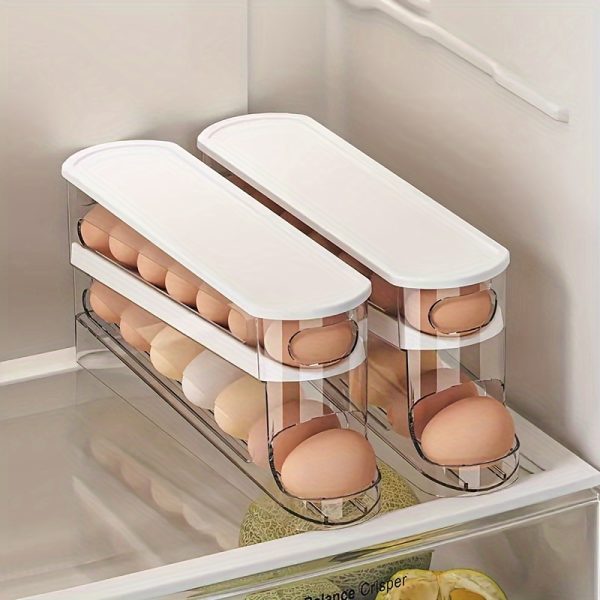 15 eggs Automatic Flip Egg Rack, Three Layers Refrigerator Door Egg Storage Box, Keep Fresh Pp Material Kitchen Essential Space Saving Container