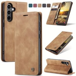 Flip Wallet Case Suitable for Samsung Galaxy S24/S23/S22/S21/S20 Ultra S23 FE S7 S8 S9 S10 Plus S20 FE Note 10 Plus Note 20 Ultra, Featuring a Magnetic Fold with Card Slots, Stand - TPU Shockproof Durable Protective Phone Case.