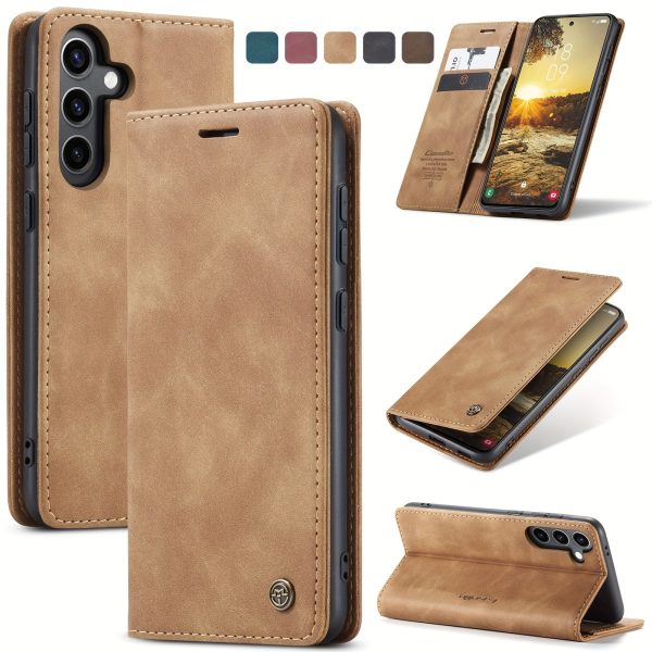 Flip Wallet Case Suitable for Samsung Galaxy S24/S23/S22/S21/S20 Ultra S23 FE S7 S8 S9 S10 Plus S20 FE Note 10 Plus Note 20 Ultra, Featuring a Magnetic Fold with Card Slots, Stand - TPU Shockproof Durable Protective Phone Case.
