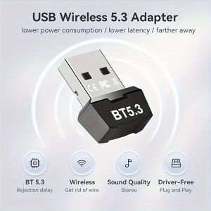5.3Wireless Adapter, 5.3BT Adapter Compatible, USB Wireless Receiver Transmitter, Support System 8.1/10/11 Driver-Free Plug And Play, Backward Compatible with 5.0/4.0/3.0, Support Multiple Devices Connected at The Same Time, Suitable for Connecting Headphones/Speakers/Tablets/Keyboards And Mice/Game Controllers/Printers/Computers And Laptops/Mobile Phones