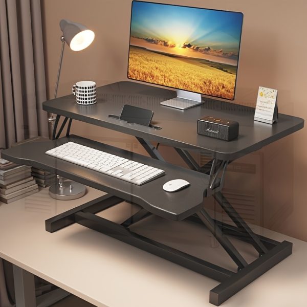 Adjustable Standing Desk - Foldable Laptop Workstation with 2-Tier Design, Black Metal Frame, Home Office & Student Writing Table, Compact & Portable for Bedroom or Rental Spaces