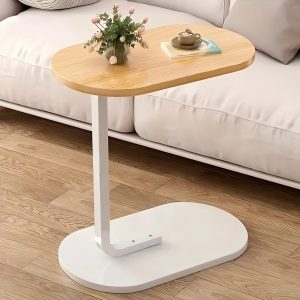 C-Shaped Side Table with a Wooden Top, Available in Two Colors, Multifunctional C-Shaped Side Table - Hardwood Sofa Side Table & TV Tray, Metal Base, No Power Required - Perfect Choice for Living Room, Bedroom, And Bedside.