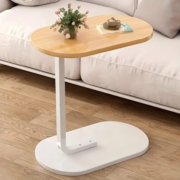C-Shaped Side Table with a Wooden Top, Available in Two Colors, Multifunctional C-Shaped Side Table - Hardwood Sofa Side Table & TV Tray, Metal Base, No Power Required - Perfect Choice for Living Room, Bedroom, And Bedside.