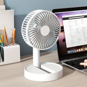 Stand Fan, 20.32 cm Folding Portable Telescopic/USB Desk Fan with 3600mAh/5400mAh Rechargeable Battery, 4 Speeds Super Quiet Adjustable Height And Head Great for Office Home Outdoor Camping (Without Plug)