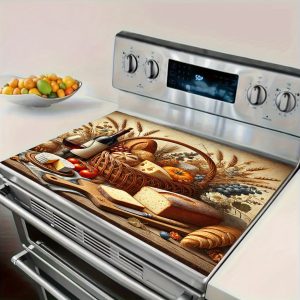 2D Ecorative Cooktop Cover - Protective Rubber Mat with Vibrant Food & Wine Design, Easy-Clean, No Power Needed, Perfect for Cooktops, Washers, Dryers & Ironing Mats, Cooktop Cover | Vibrant Kitchen Decor | Durable Kitchen Mat, Cooktop Protector