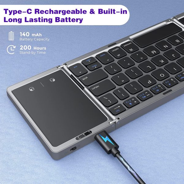 Thin Portable Foldable Mini Wireless Keyboard With Touchpad- Compatible With Windows, Android, IOS, Mac, For Tablets & Smartphones!