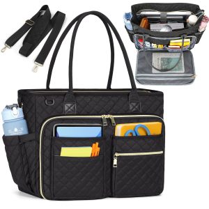 NUBILY Professional Tote Bag for Women, 39.62 cm Laptop Work Bag, Nurse Bag with Insulated Pocket, TSA-Compliant, Polyester Fiber, Office & College Computer Messenger Bag, Available in Black, Grey, Dark Green