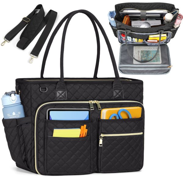 NUBILY Professional Tote Bag for Women, 39.62 cm Laptop Work Bag, Nurse Bag with Insulated Pocket, TSA-Compliant, Polyester Fiber, Office & College Computer Messenger Bag, Available in Black, Grey, Dark Green