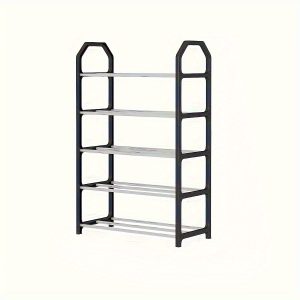 Space-Saving 4/5 Tier Black Metal Shoe Rack - Lightweight, Durable, Easy to Assemble, Ideal for Home Entryway Storage of Various Shoe Types, Versatile Shelving Unit|Open Shelf Design|Lightweight Rack, Shoe Storage Organizer, Utility Racks