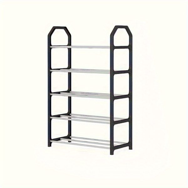Space-Saving 4/5 Tier Black Metal Shoe Rack - Lightweight, Durable, Easy to Assemble, Ideal for Home Entryway Storage of Various Shoe Types, Versatile Shelving Unit|Open Shelf Design|Lightweight Rack, Shoe Storage Organizer, Utility Racks