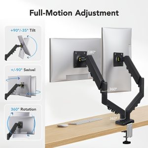 Dual Monitor Arm Desk Mount | Stainless Steel | 360° Rotatable Arms | Flexible Swivel & Tilt for Optimal Viewing Angles | Supports up to 2x 32-Inch Screens | VESA Compatible | Ideal for Home Office Setup, Flexible Monitor Mount | Adjustable Monitor Stand | Secure Vesa Attachment, Monitor Stand for Desk