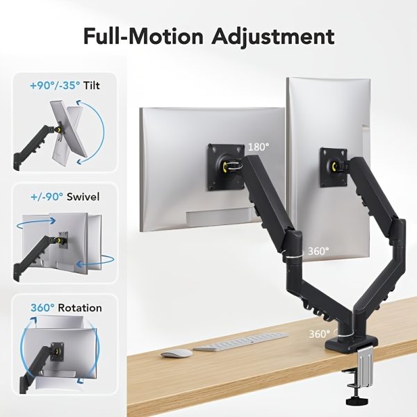 Dual Monitor Arm Desk Mount | Stainless Steel | 360° Rotatable Arms | Flexible Swivel & Tilt for Optimal Viewing Angles | Supports up to 2x 32-Inch Screens | VESA Compatible | Ideal for Home Office Setup, Flexible Monitor Mount | Adjustable Monitor Stand | Secure Vesa Attachment, Monitor Stand for Desk