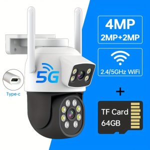4MP Dual Lens Cctv Camera, Outdoor Wireless Dual Lens 360 View Ptz Security Camera, 2.4/5g Wifi Surveillance Camera, Motion Tracking, Color Night Vision,, Two-Way Audio, Smart Phone App, for Youngsters Elderly and Pets