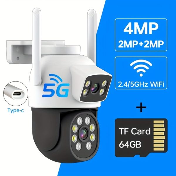 4MP Dual Lens Cctv Camera, Outdoor Wireless Dual Lens 360 View Ptz Security Camera, 2.4/5g Wifi Surveillance Camera, Motion Tracking, Color Night Vision,, Two-Way Audio, Smart Phone App, for Youngsters Elderly and Pets