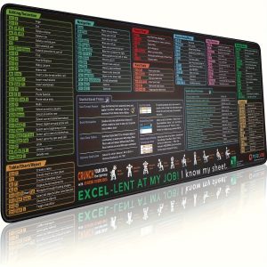 XL Excel Shortcut Keyboard Mouse Pad - Extended Gaming & Office Electronic Form Mat with Non-Slip Stitched Edges, Silicone Material, Colorful Text Design for Enhanced Productivity