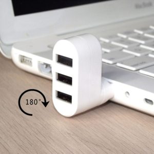 3-Port USB Hub Splitter with 180° Rotatable Connector - Flat Plastic Mini USB Adapter for Laptop and PC, Uncharged, Female to Male Connector, No Battery Required