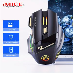 ELFO LARANJA Gaming Mouse, 7-Key 2.4G Wireless, Silent Optical, Ergonomic Design, USB Rechargeable with 500mAh Lithium Battery, RGB Backlit, LED Breath Effect, for Laptop & PC