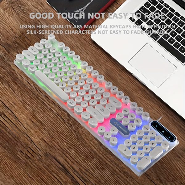Rainbow LED Backlit Wired Gaming Keyboard - 104 Keys, Round Keycaps, Durable ABS Material, Non-Fading, High-Definition Characters, Compatible with PC/Laptop/Mac for Home, Office, and Gamers (White/Black), Home Computer Accessory | Vibrant LED Keyboard | Durable Abs Keyboard, Keyboard Gaming