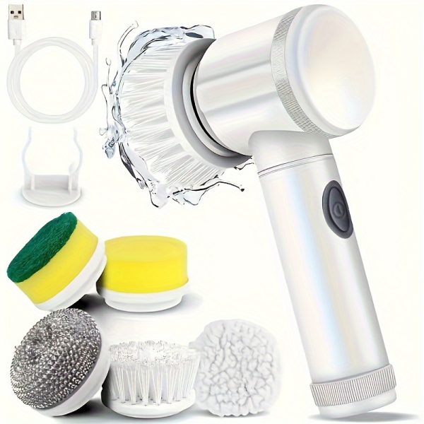 1 set of 5-in-1 electric rotating floor cleaner, with 5 replaceable brush heads, wireless electric cleaning brush, handheld rechargeable shower floor cleaner, suitable for bathrooms, kitchens, bathtubs, tiles, showers, cleaning supplies, Christmas supplies