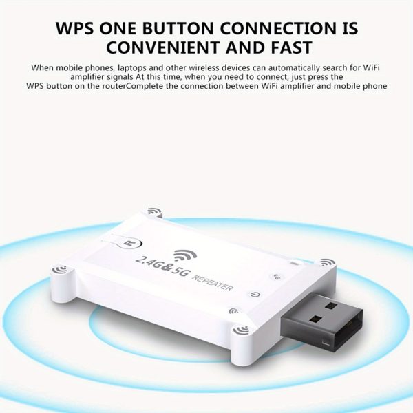 High-Speed 1200Mbps USB WiFi Extender - Dual Band (5GHz & 2.4GHz), Portable Mini Design, WPS & AP Modes, Compatible with All Devices for Home, Office, Travel