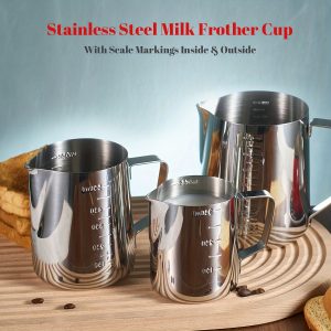 1pc Premium Stainless Steel Milk Frother Cup with Precise Scale Markings - Ideal for Espresso, Latte, Cappuccino | Durable, Easy-to-Clean Metal Pitcher with Measurement Guide