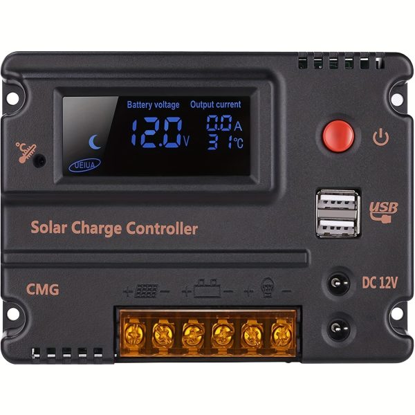UEIUA 20A/30A 12V 24V Solar Charge Controller Auto Switch LCD Solar Panel Battery Regulator Charge Controller Overload Protection Temperature Compensation,20A/30A Fit for 10W to 240W/360W 18V Solar Panel Battery/480W/720W 36V Solar Panel Battery
