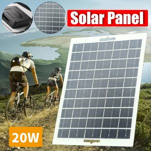 1pc 20W Portable Solar Panel Charger, 5V USB Stable Power Output, Ideal for Travel & Camping, Outdoor Solar Charging for Phones, Flashlights & Fans - Non-Removable Photovoltaic Battery Charger